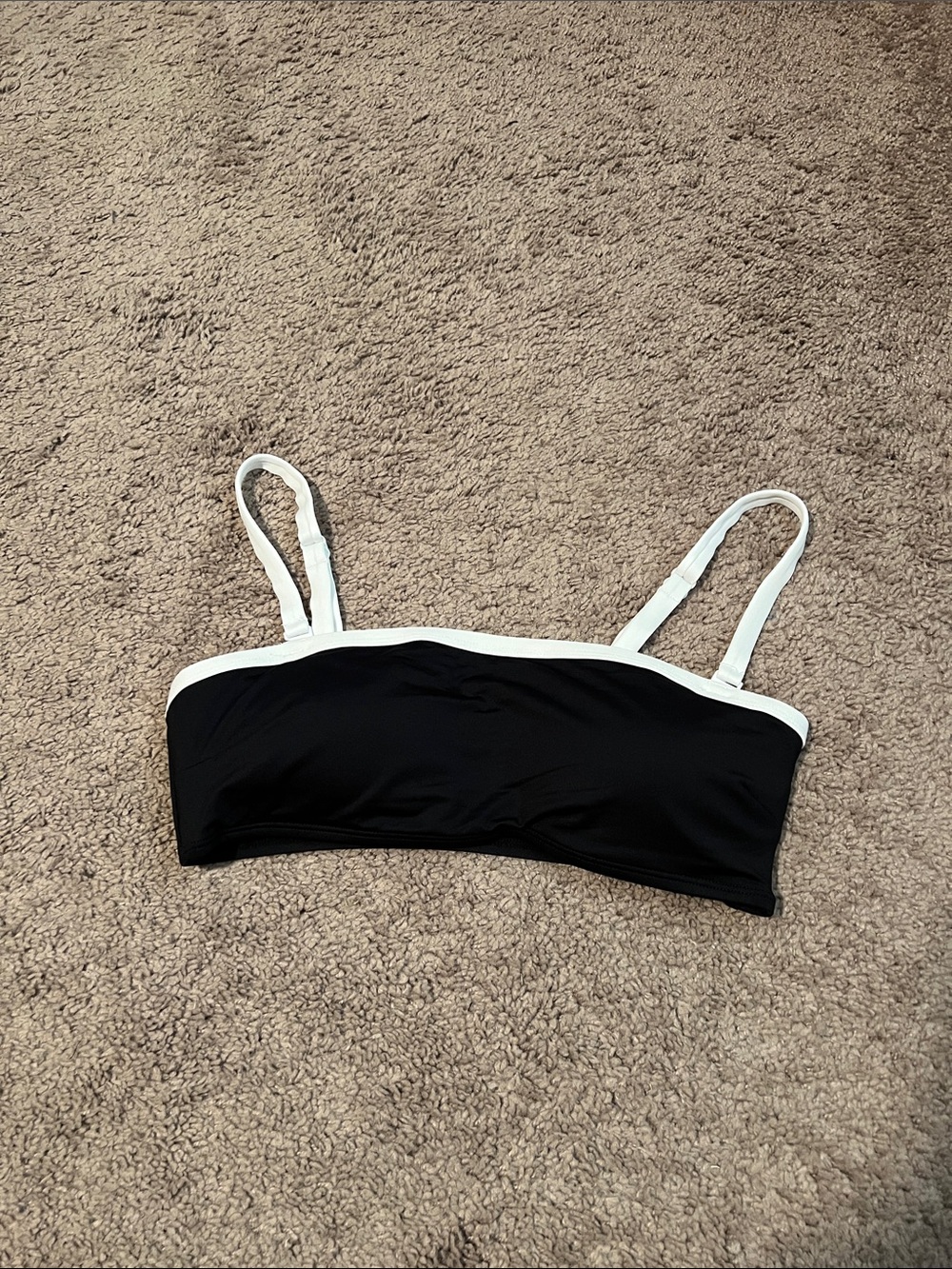 Black and White Bandeau swim top with Adjustable Straps